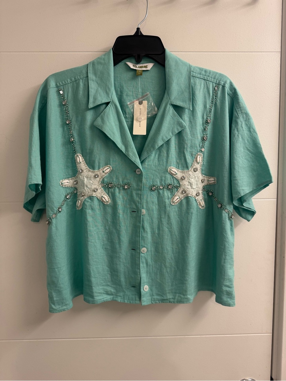 Anthropologie- Celandine Crop Linen Blend Buttondown Shirt - Picture 5 of 9